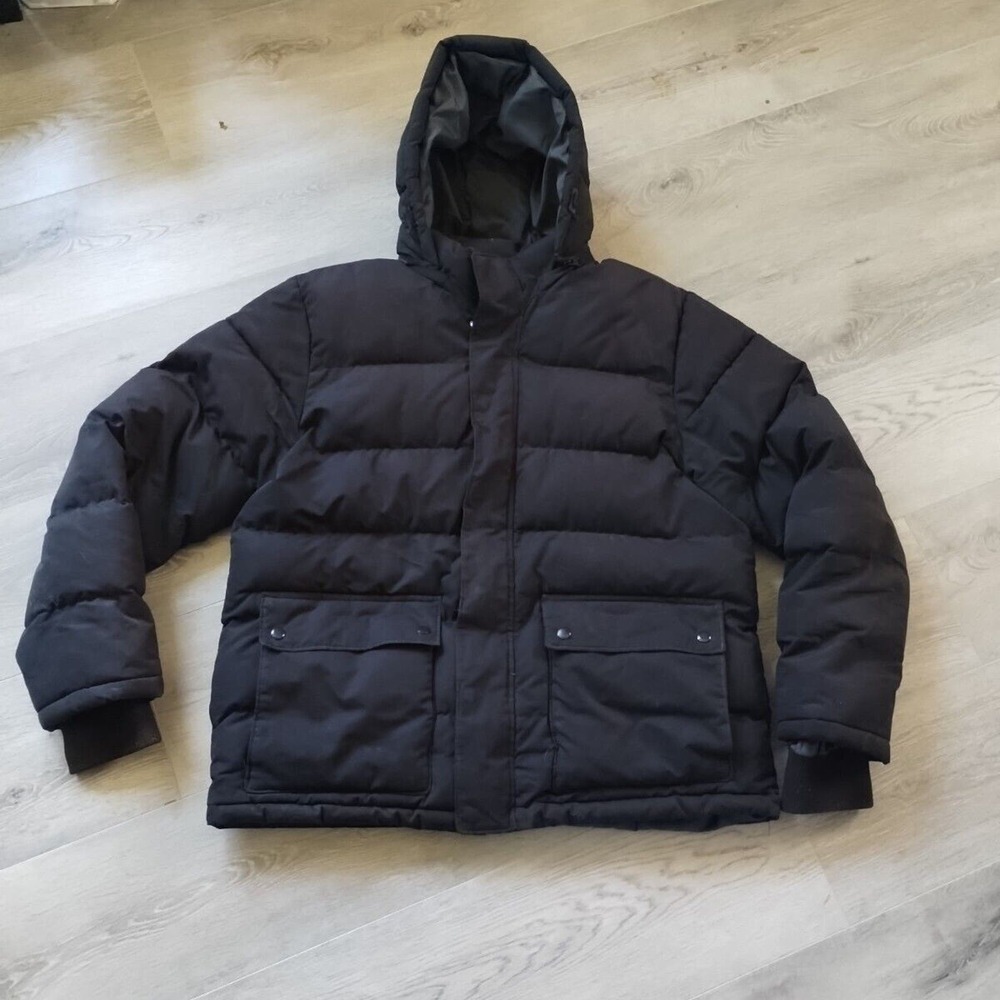 Old Navy Puffer Coat XL Black Chore Jacket Full Zip Removable Hood Heavy Warm